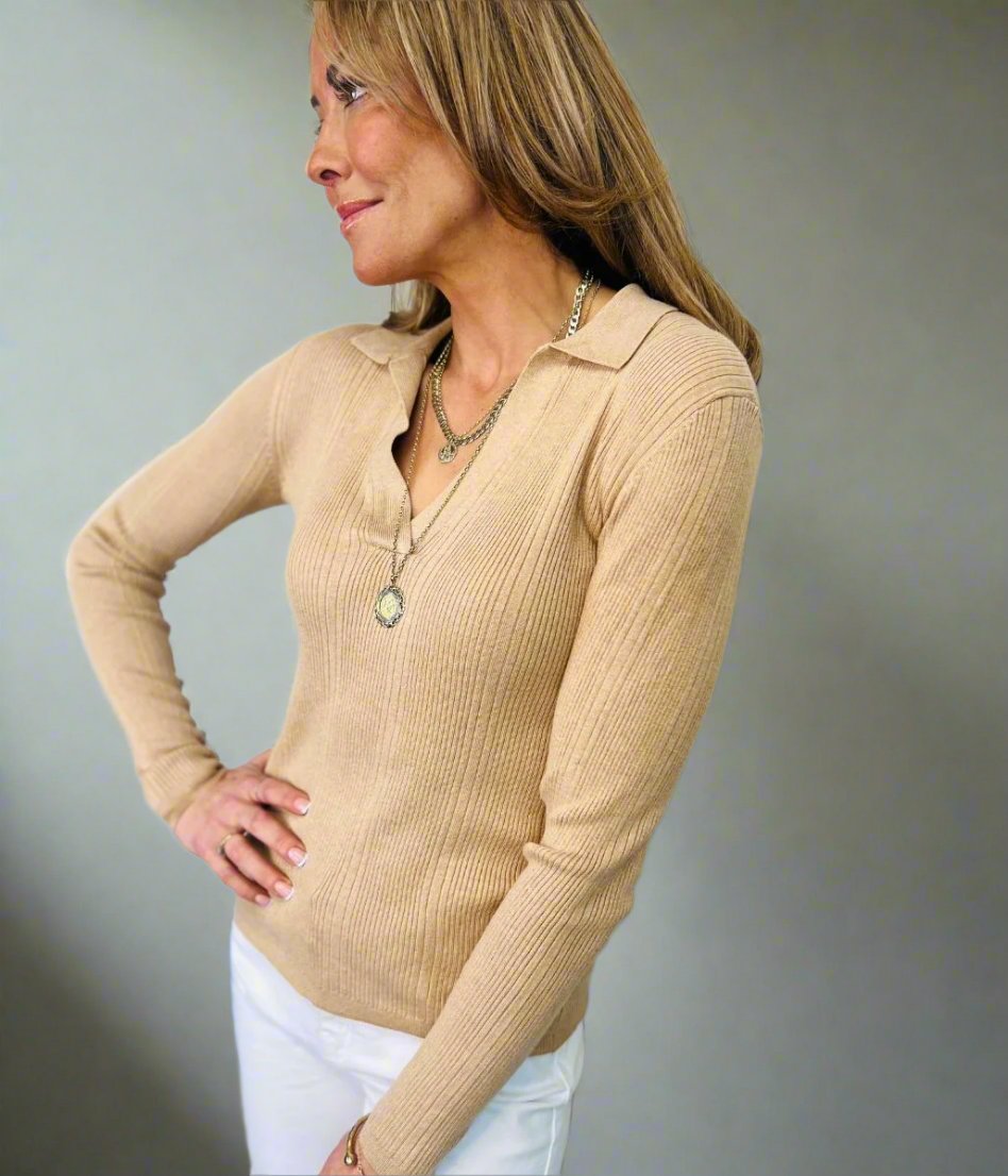 camel ribbed jumper