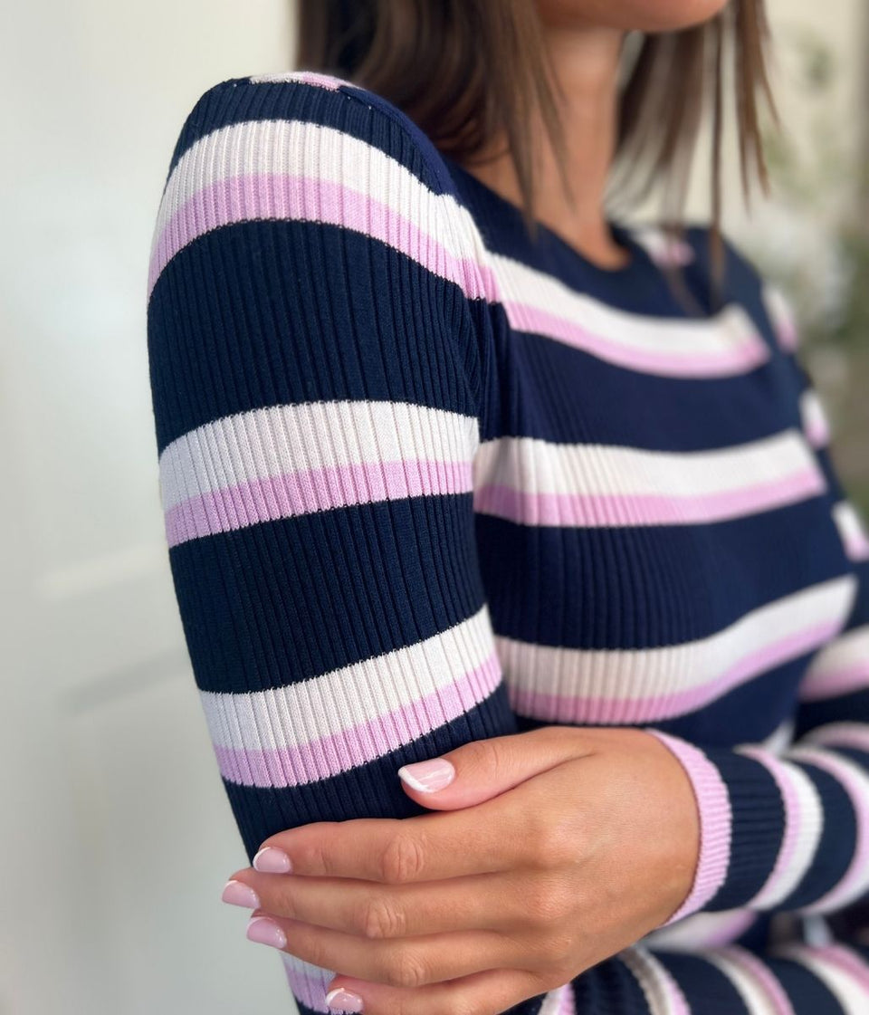 Navy Striped Ribbed Jumper