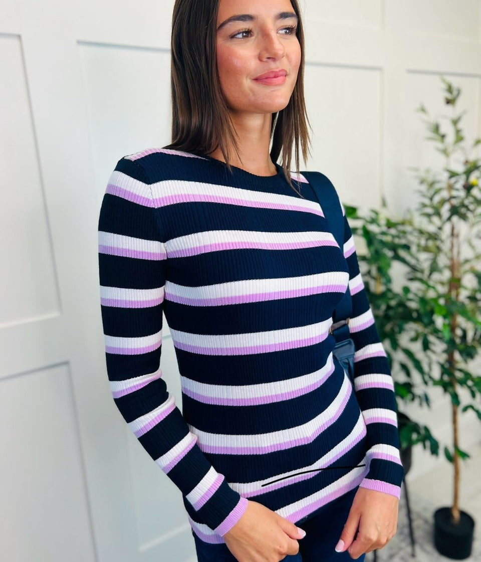 Navy Striped Ribbed Jumper