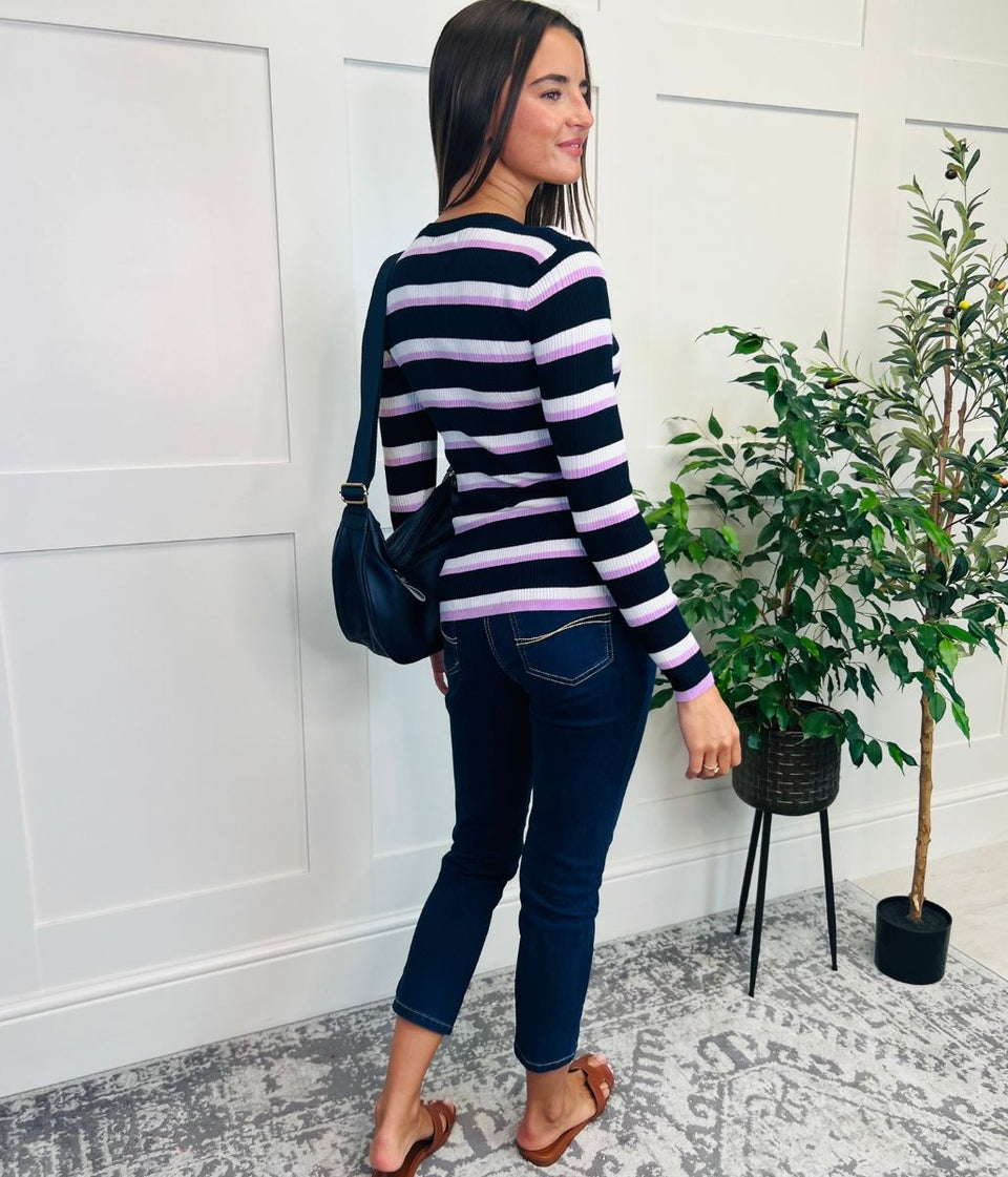 Navy Striped Ribbed Jumper