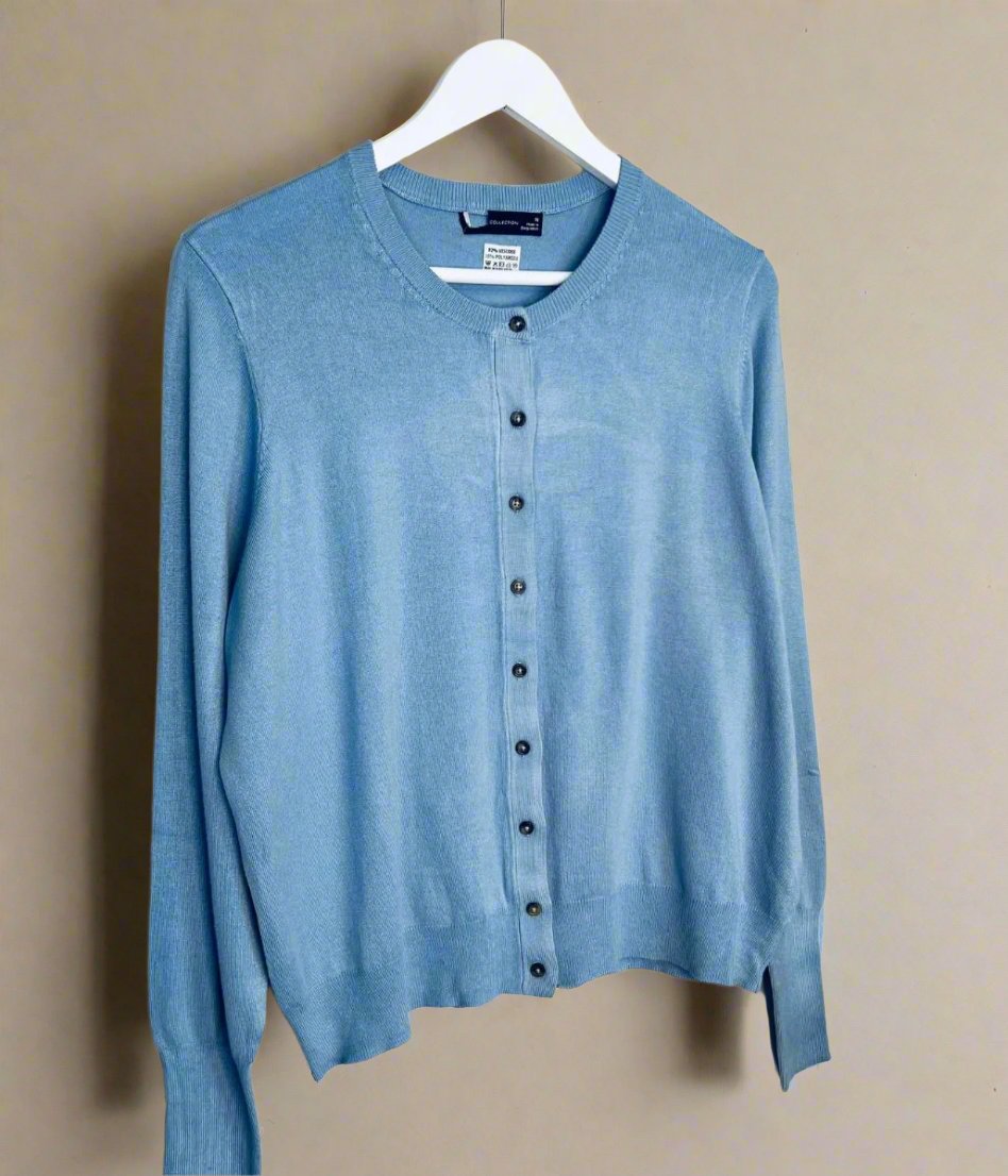 Light Blue Classic Round Neck Cardigan