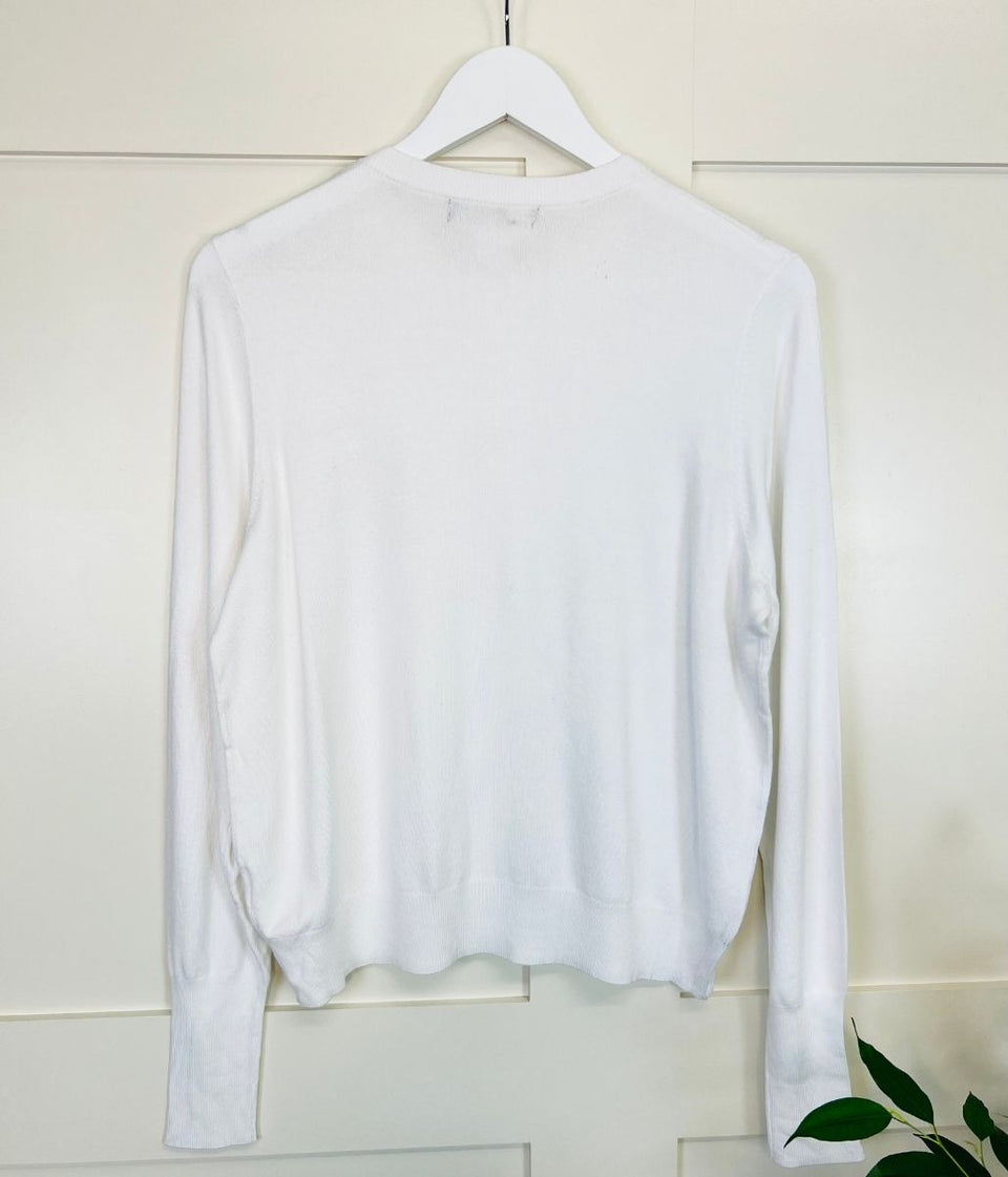 White Classic Round Neck Cardigan