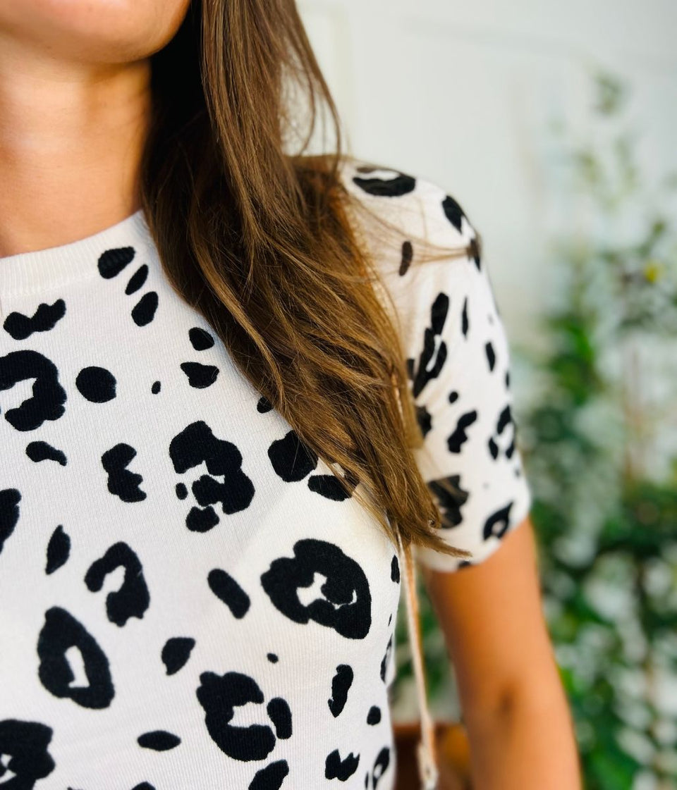 Ivory Leopard Print Short Sleeve Jumper