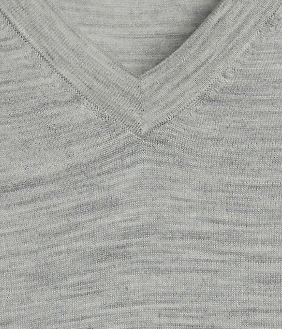 Grey Merino Wool V Neck Jumper