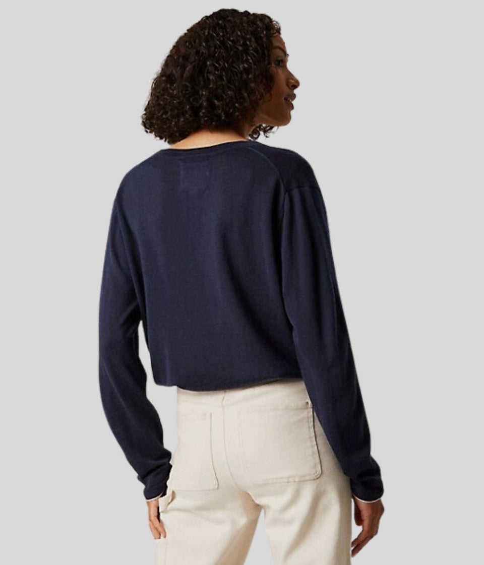 Navy Merino Wool V Neck Jumper