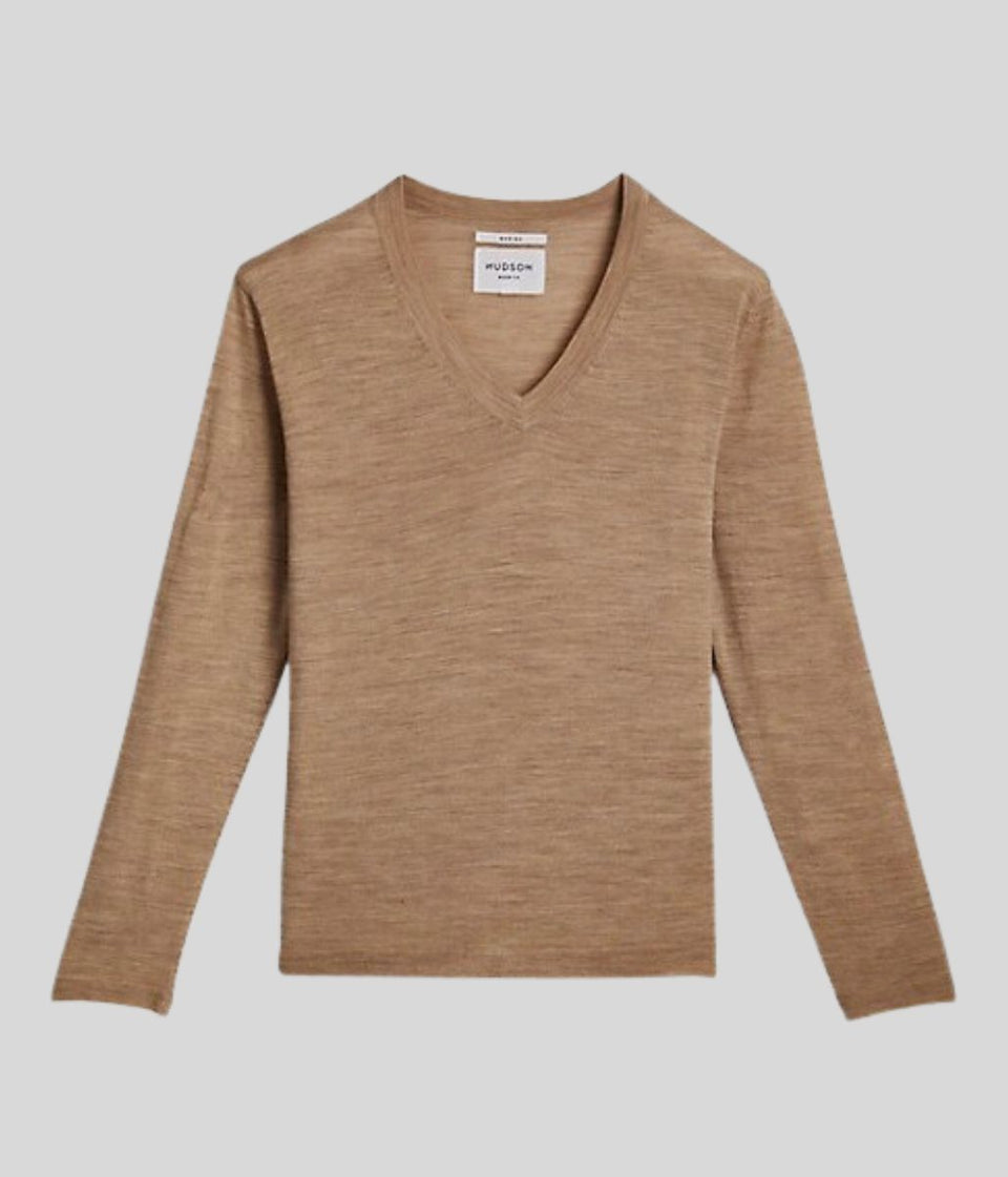 Biscuit Merino Wool V Neck Jumper