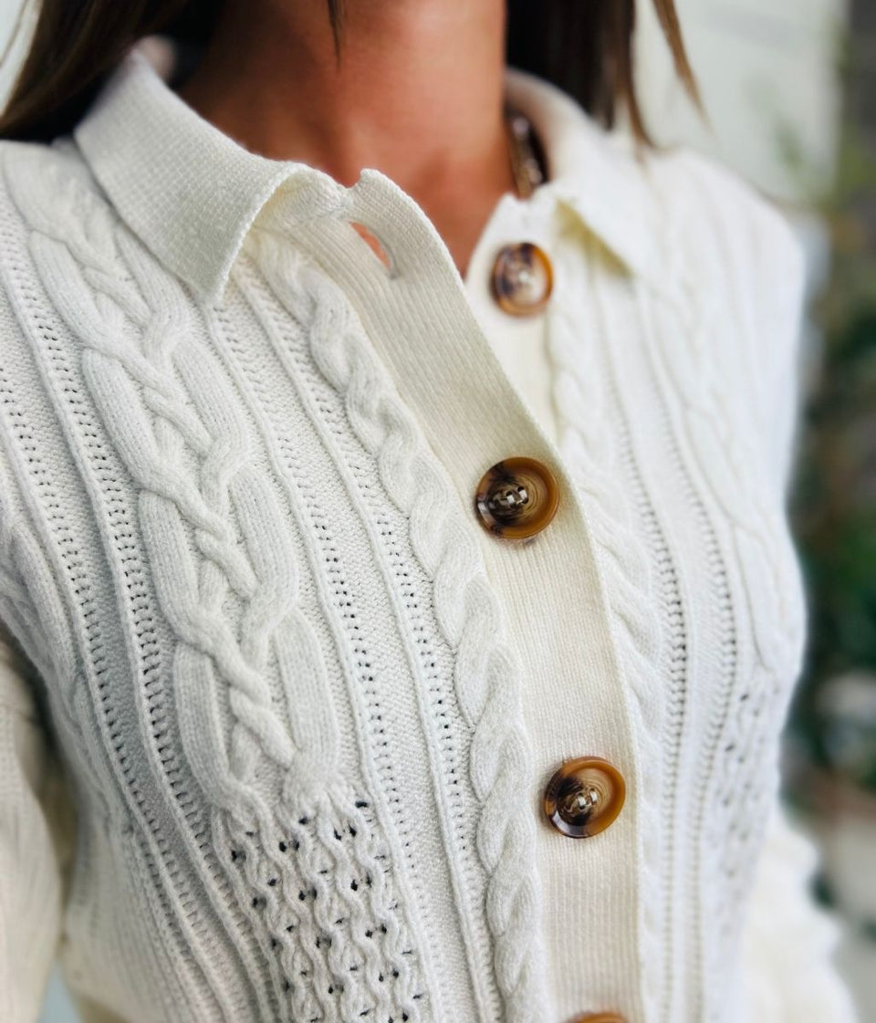 Ivory Cable Contrast Cardigan