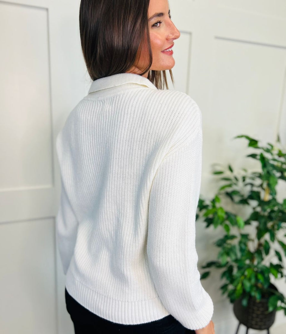 Ivory Cable Contrast Cardigan