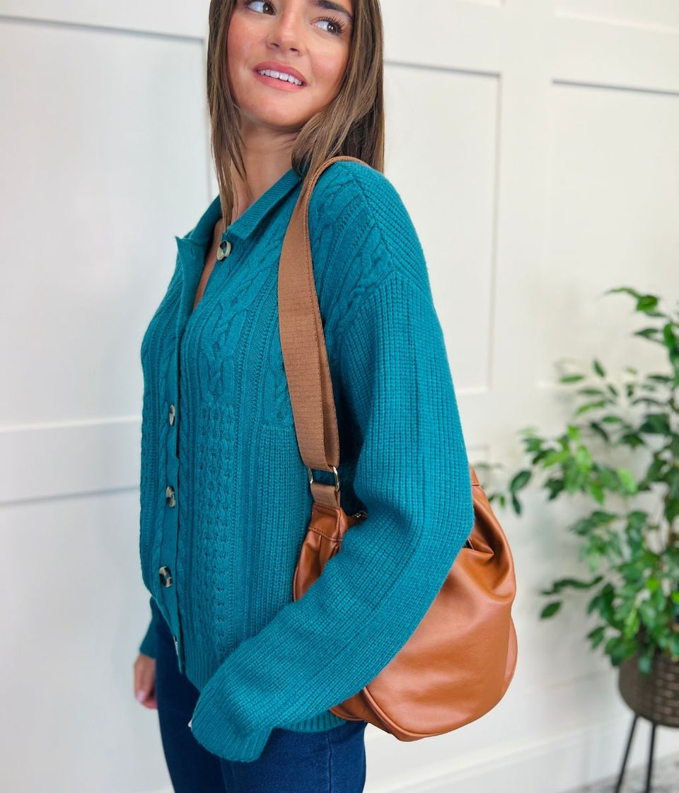 Teal Cable Contrast Cardigan