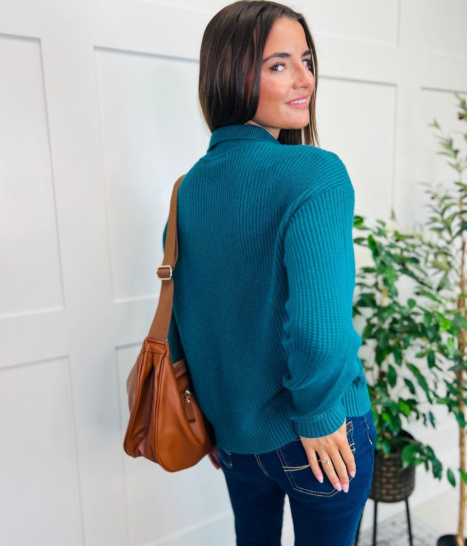 Teal Cable Contrast Cardigan