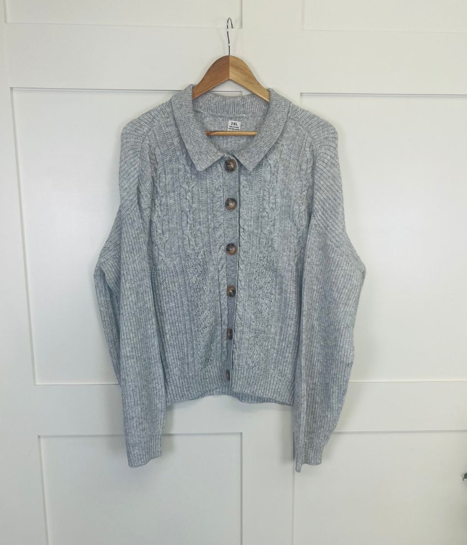 Grey Cable Contrast Cardigan