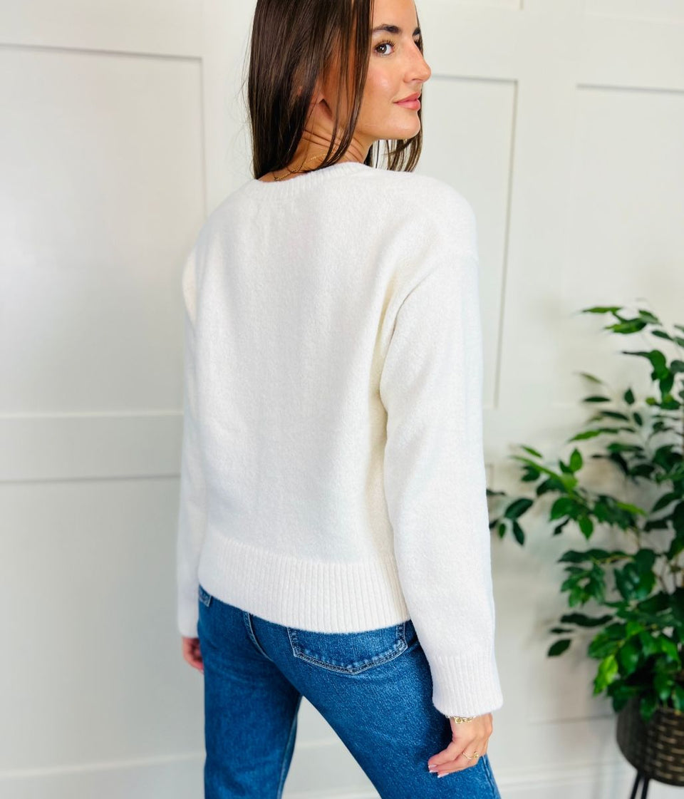 Ecru Super Soft Metallic Thread Cardigan