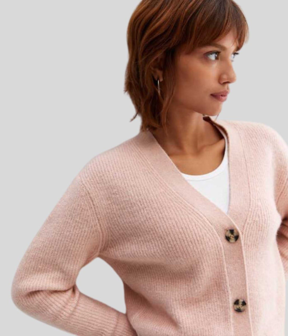 Pink Ribbed Knit Button Cardigan