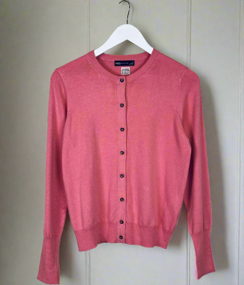 Dusky Pink Classic Round Neck Cardigan