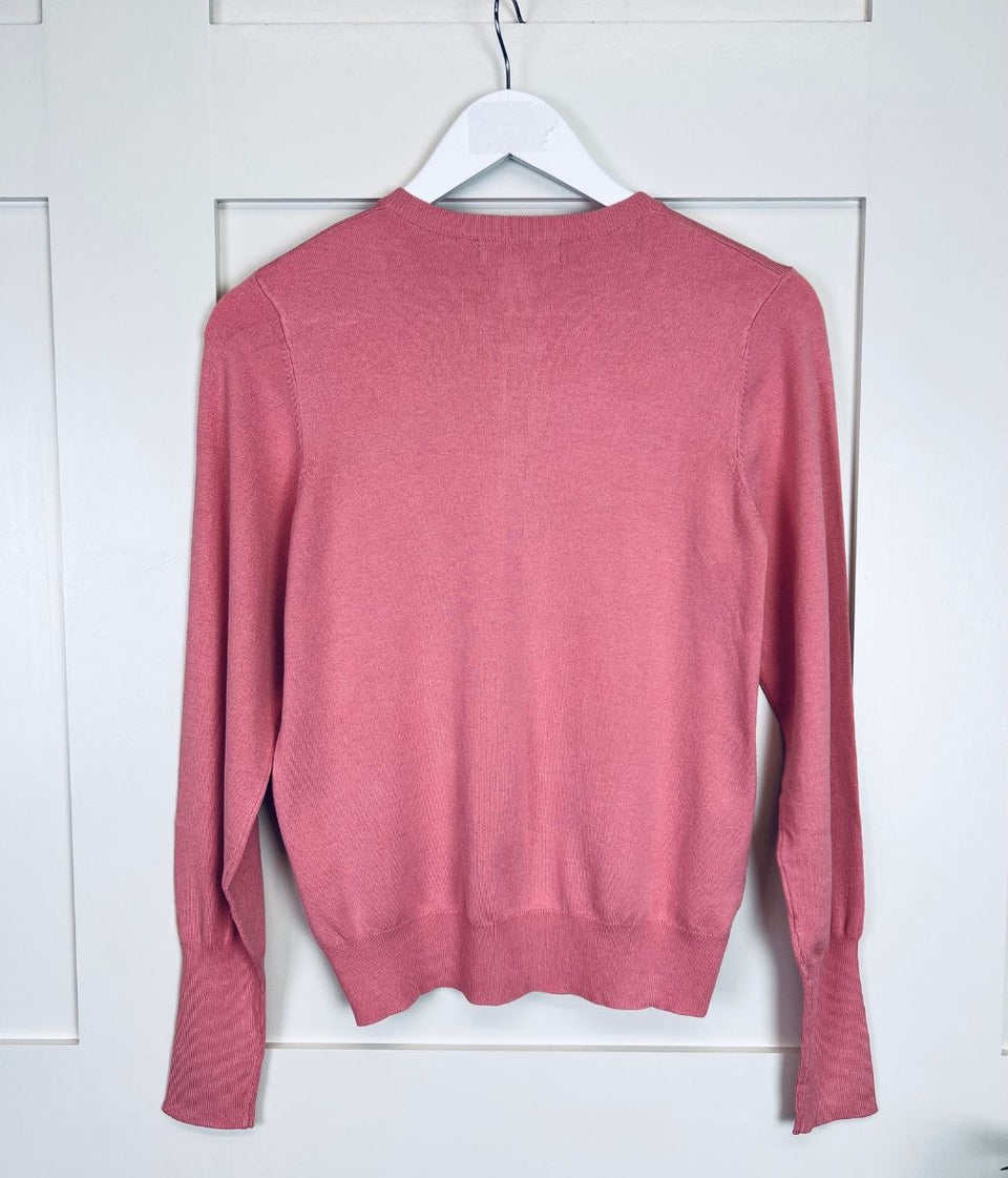 Dusky Pink Classic Round Neck Cardigan
