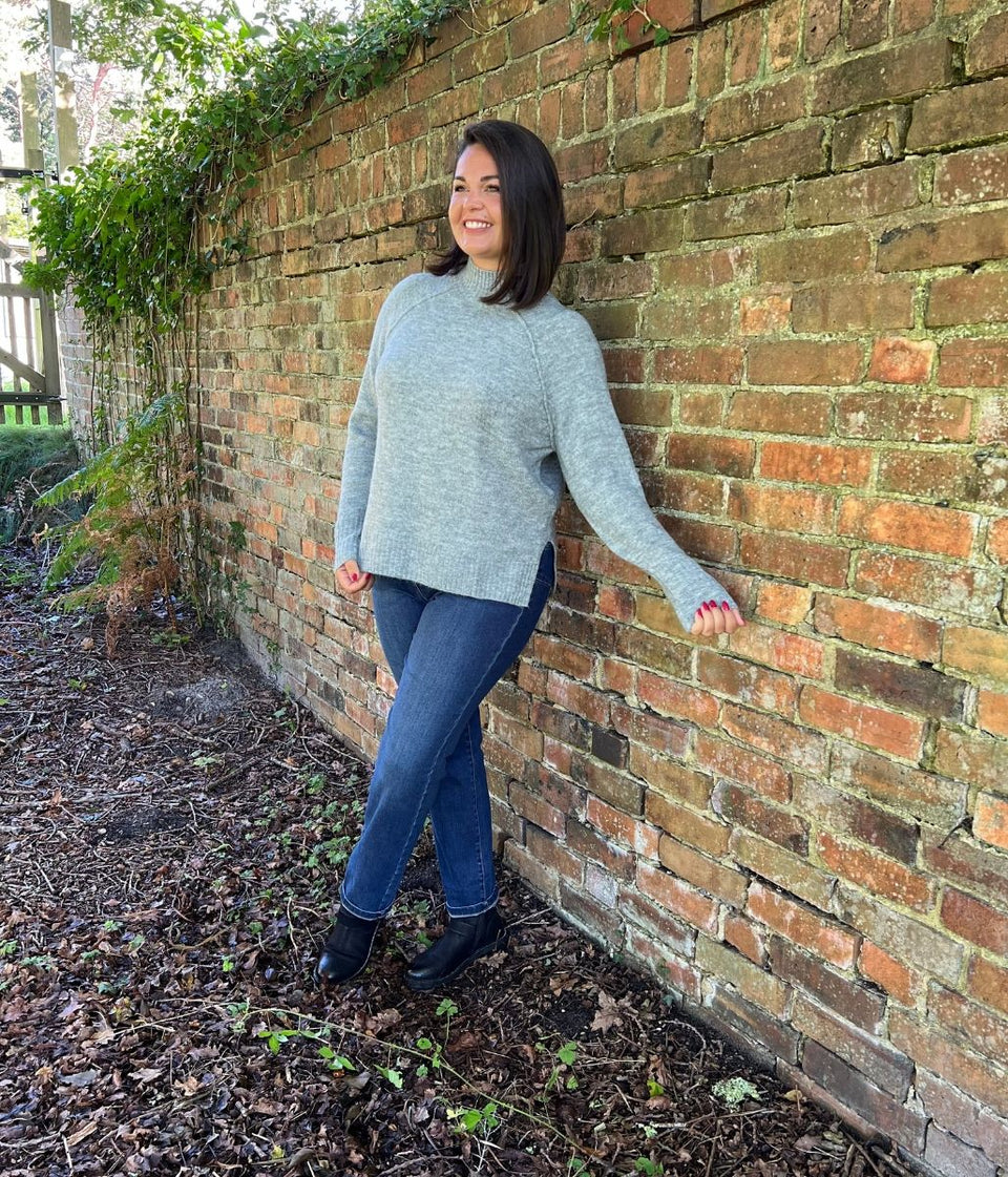 Grey Soft Funnel Neck Jumper