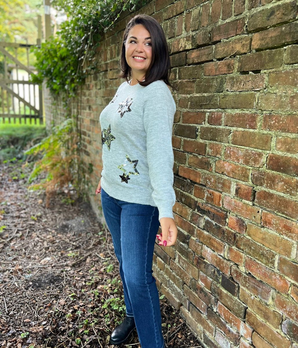 Grey Star Sparkle Sequin Jumper