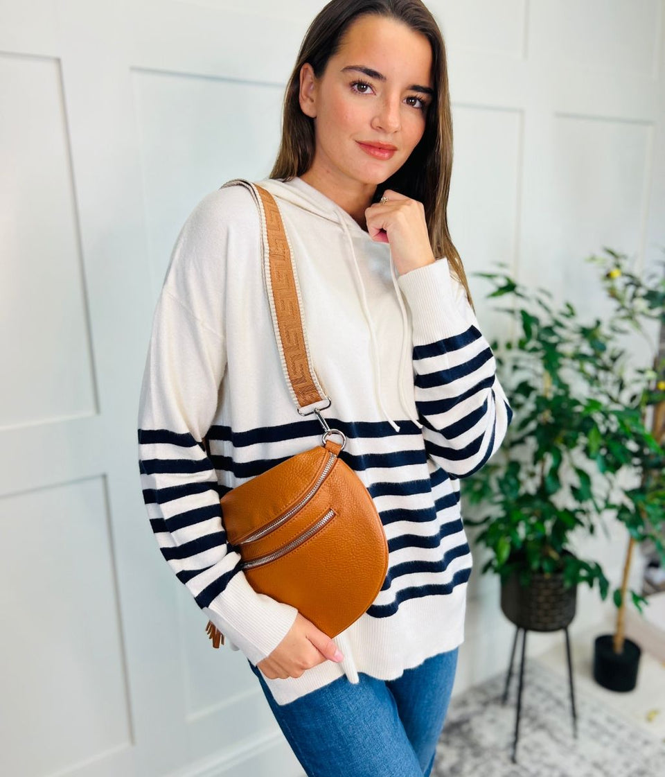 Black & Ivory Striped Hooded Jumper