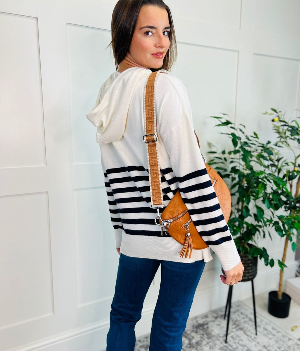 Black & Ivory Striped Hooded Jumper