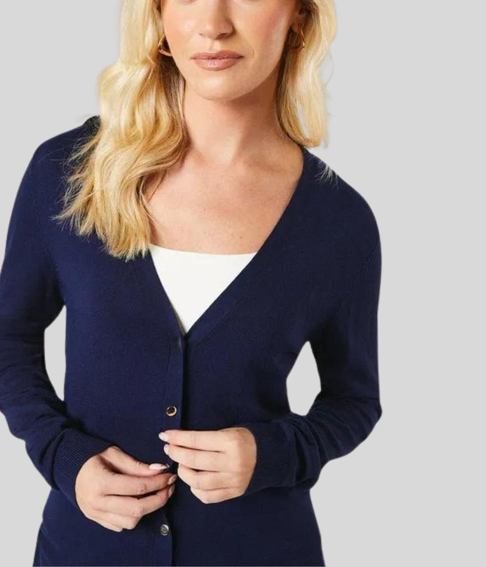 Navy V Neck Button Cardigan