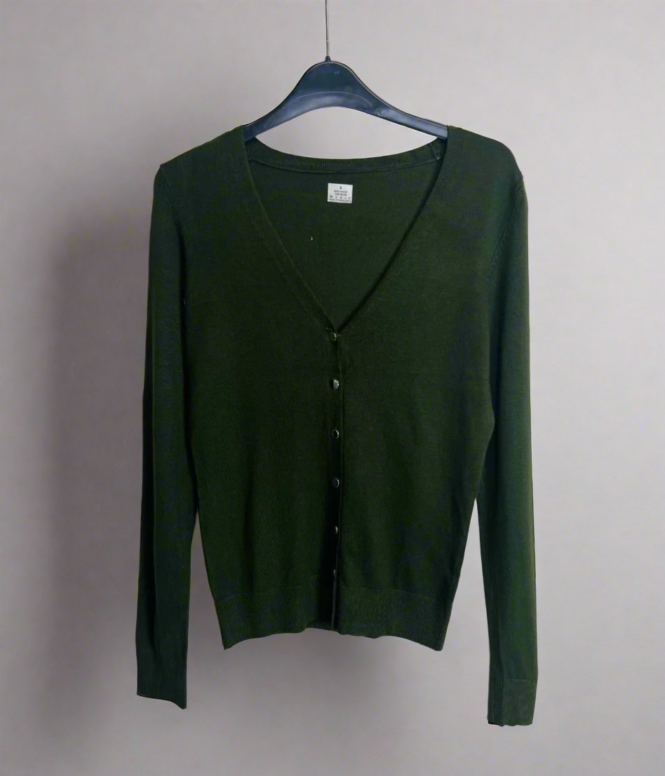 Khaki V-Neck Button Up Cardigan Jumper