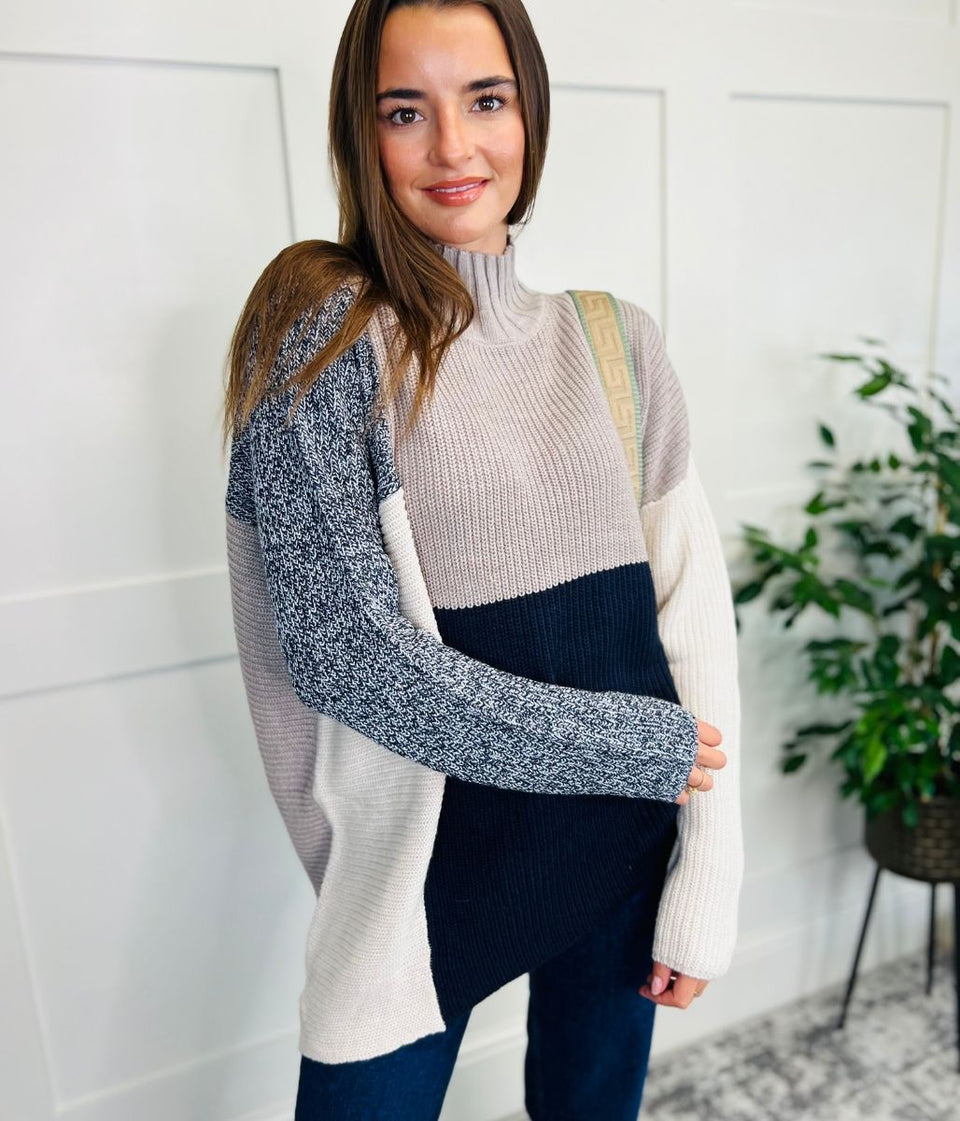 Soft Colour Block Asymmetric Jumper