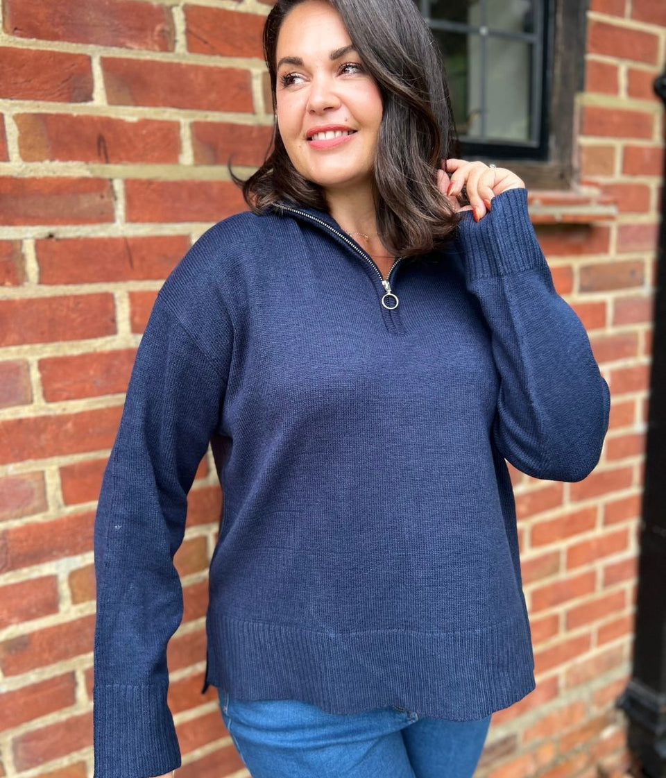 Navy 1/4 Zip Knitted Jumper