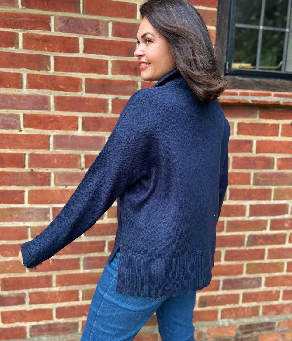 Navy 1/4 Zip Knitted Jumper