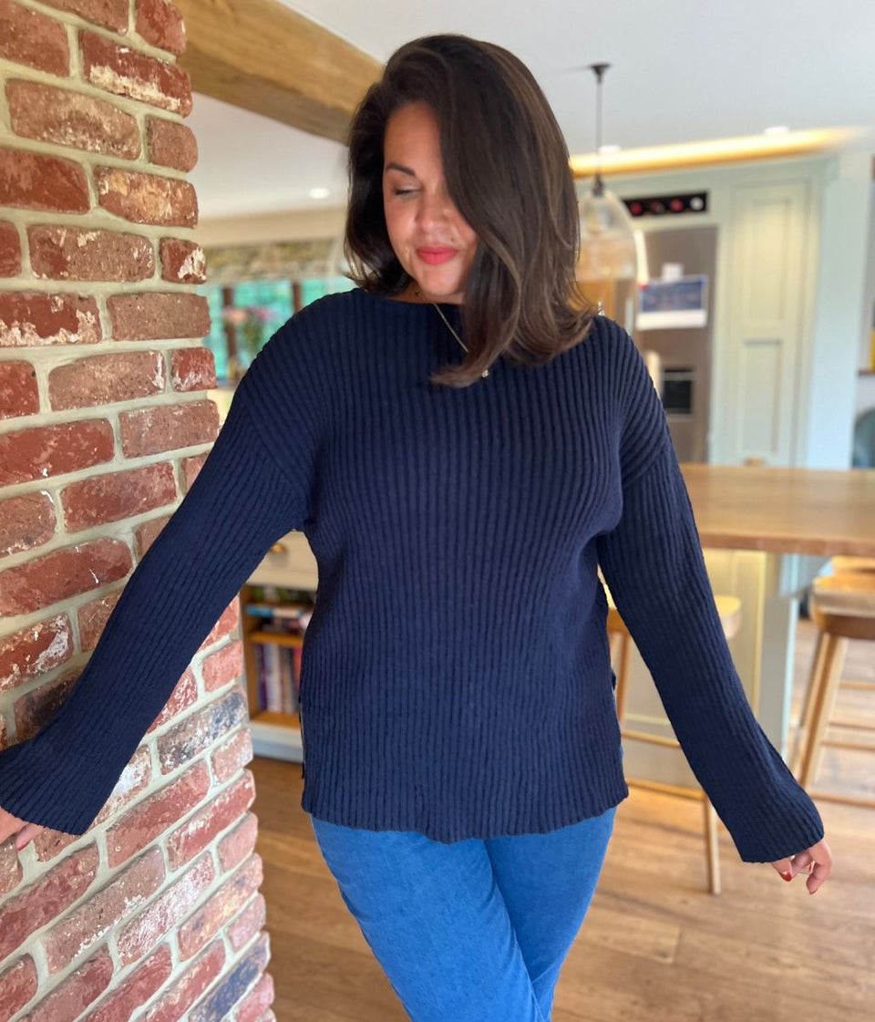 Navy Ribbed Boat Neck Jumper