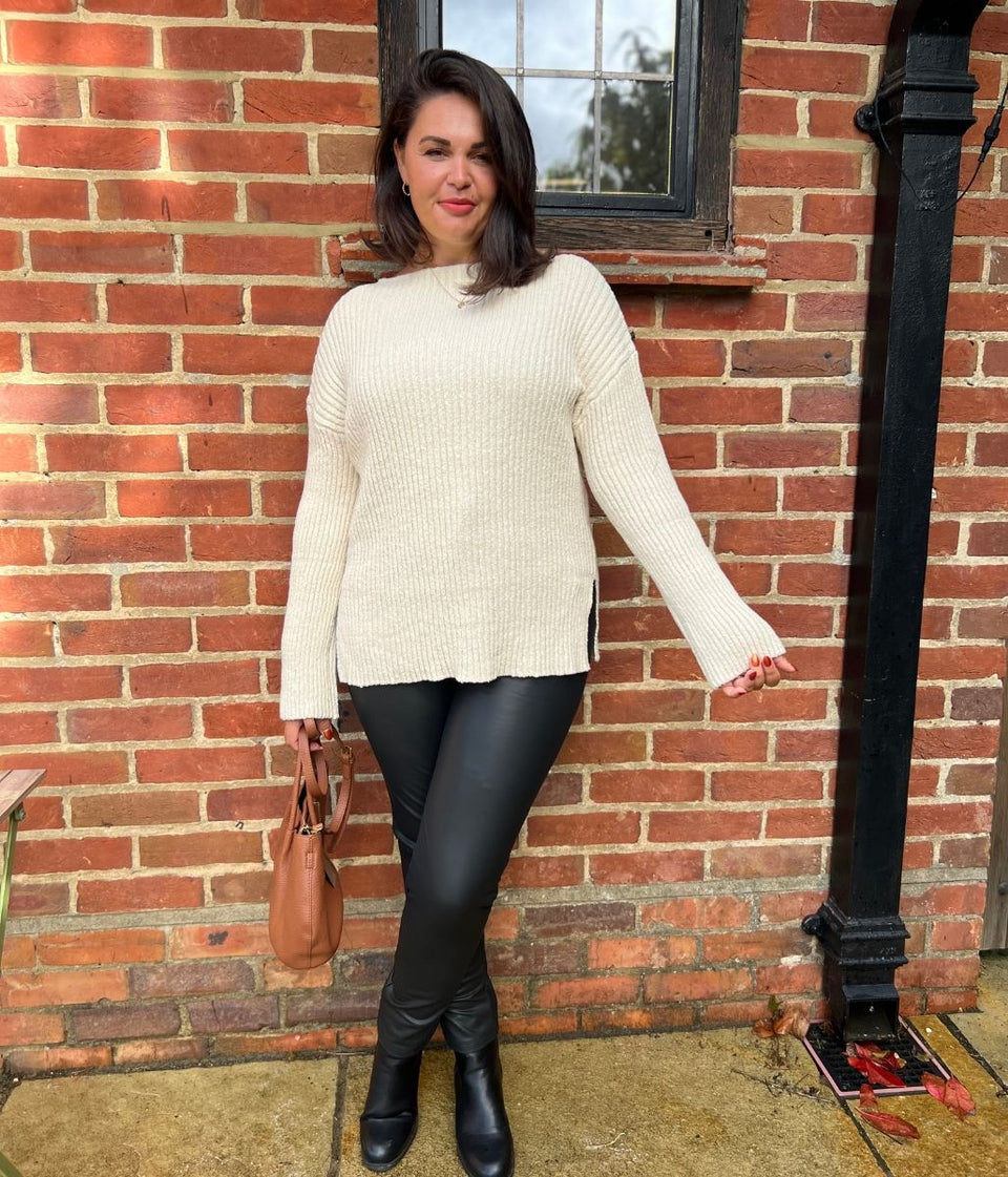 Ivory Ribbed Boat Neck Jumper