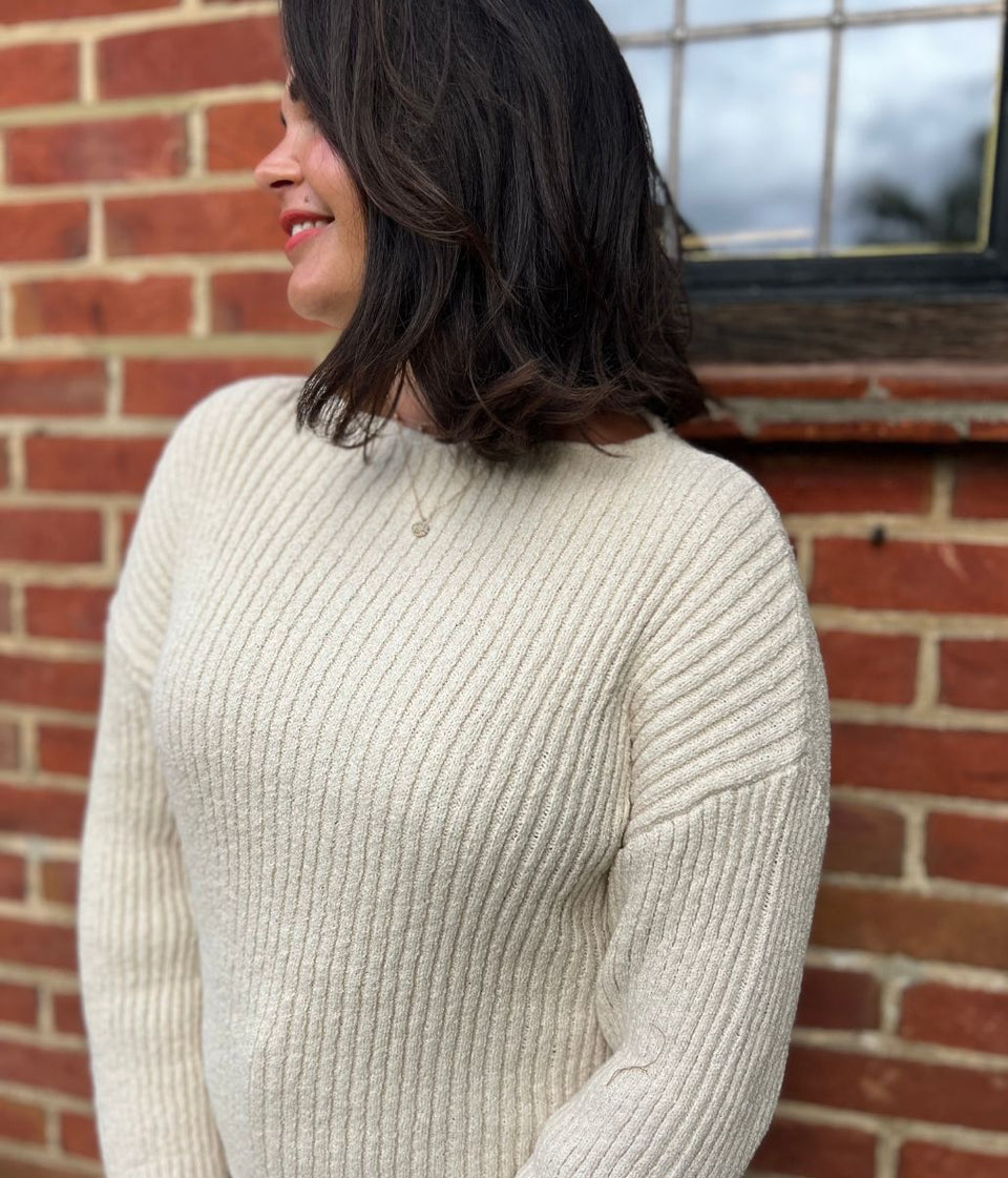 Ivory Ribbed Boat Neck Jumper