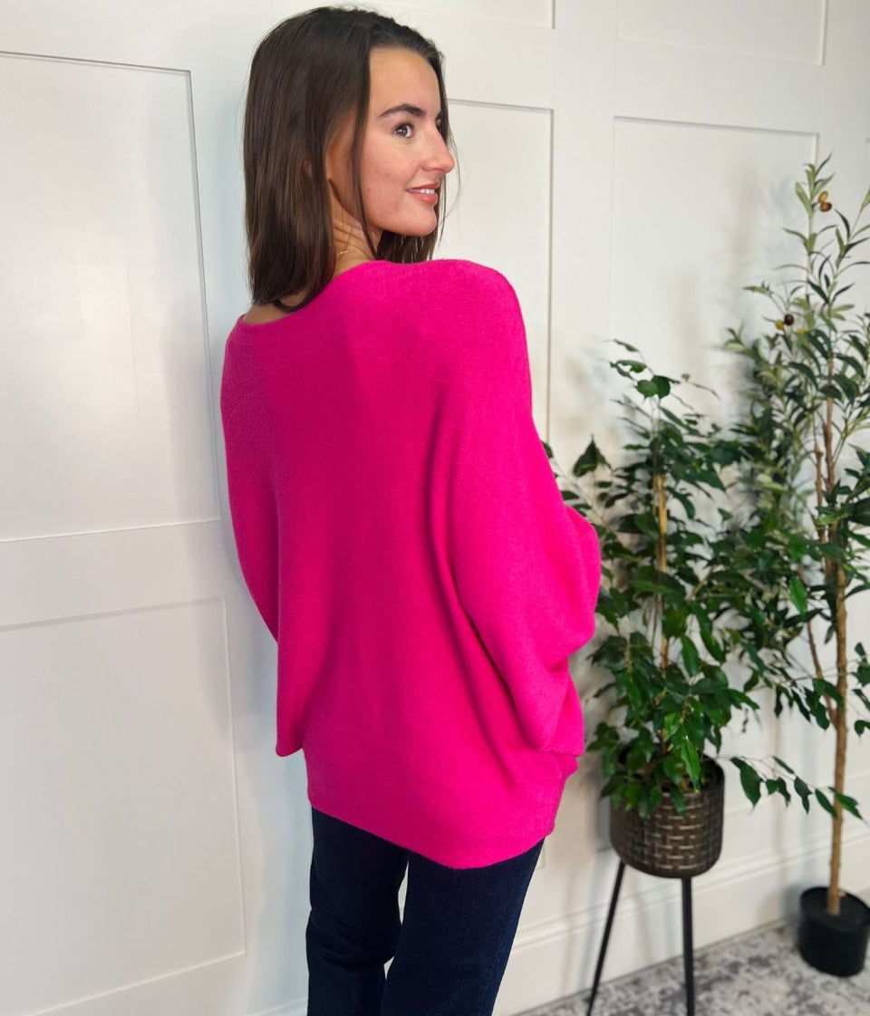 Pink Ruffle Sleeve Batwing Jumper