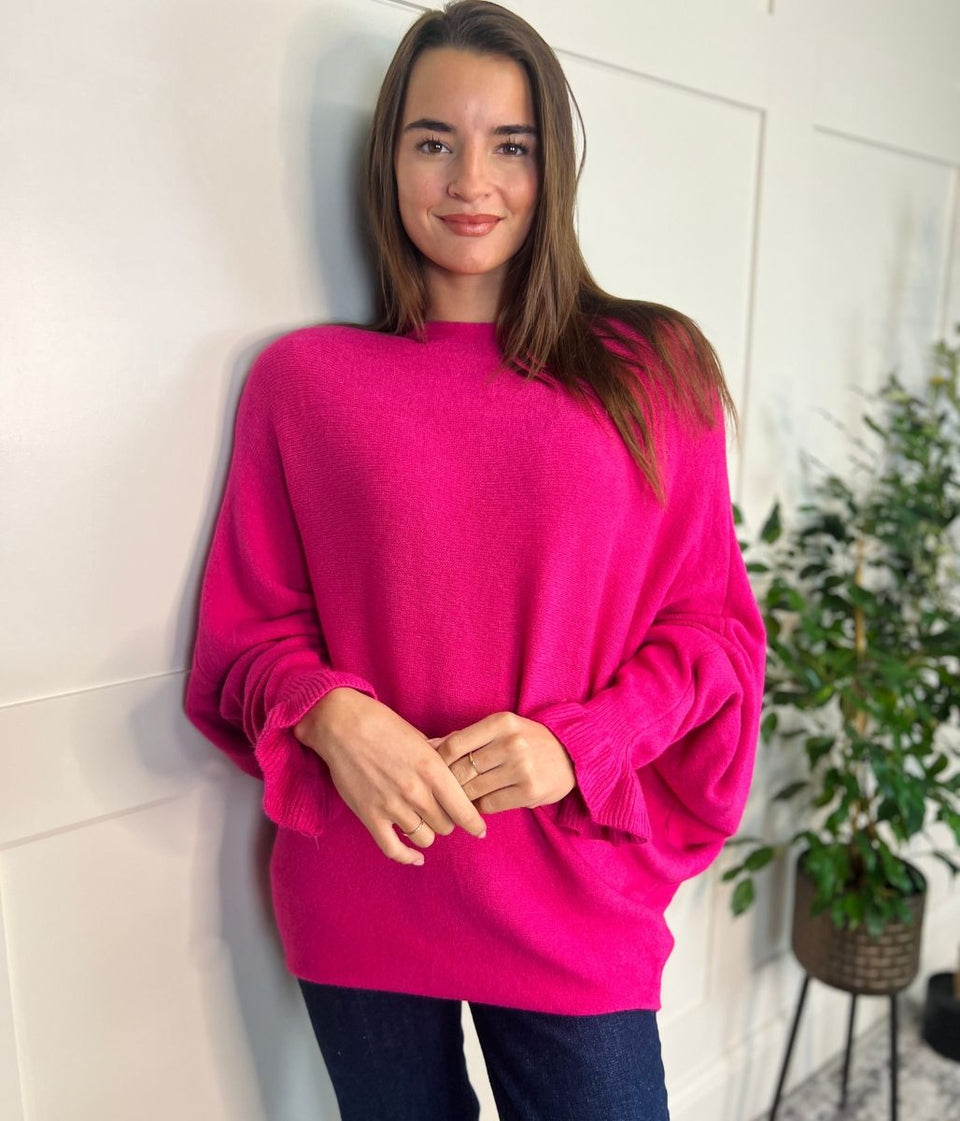 Pink Ruffle Sleeve Batwing Jumper