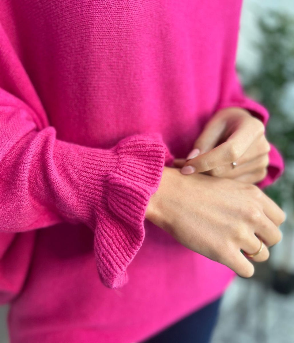 Pink Ruffle Sleeve Batwing Jumper