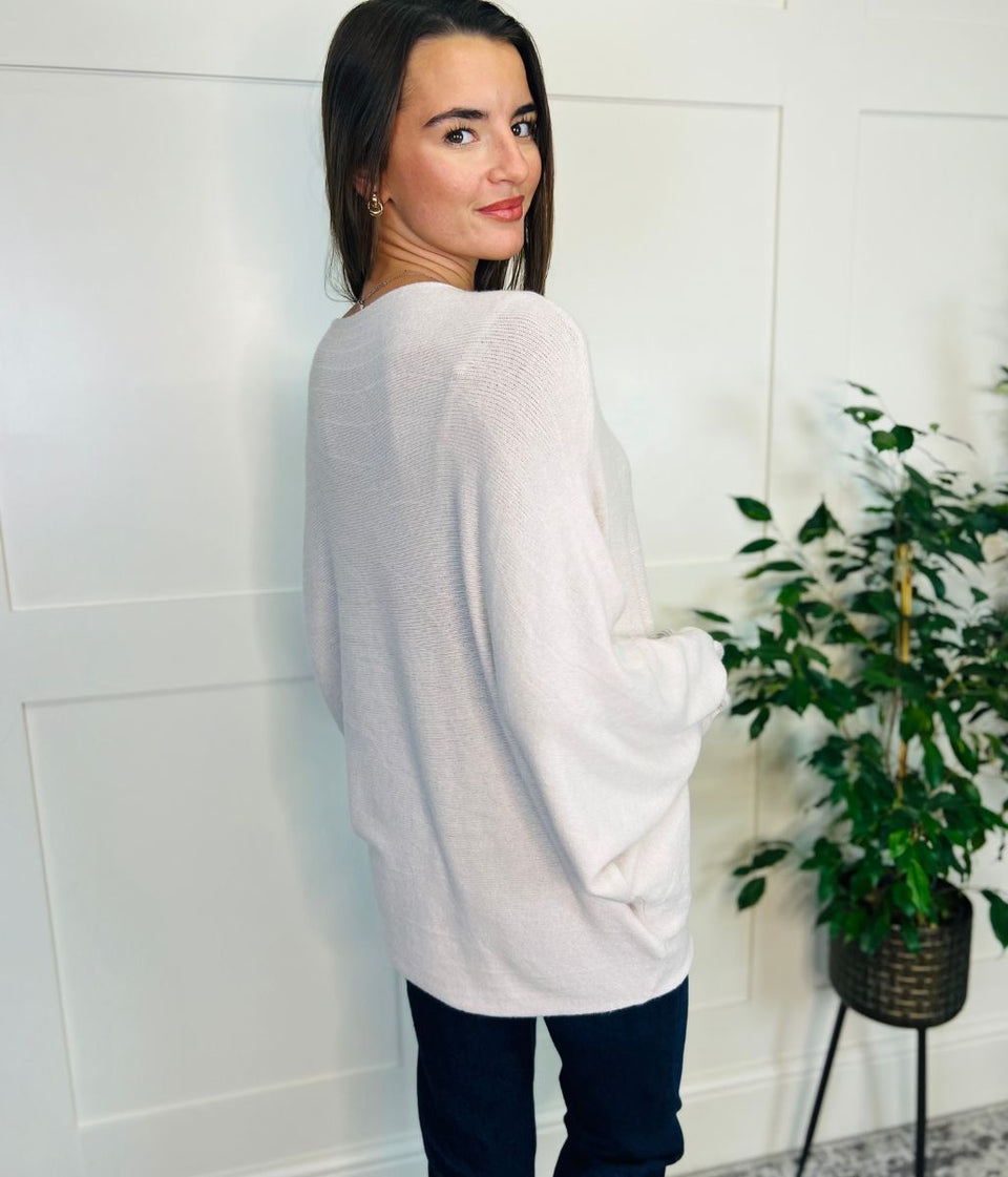 Ivory Ruffle Sleeve Batwing Jumper