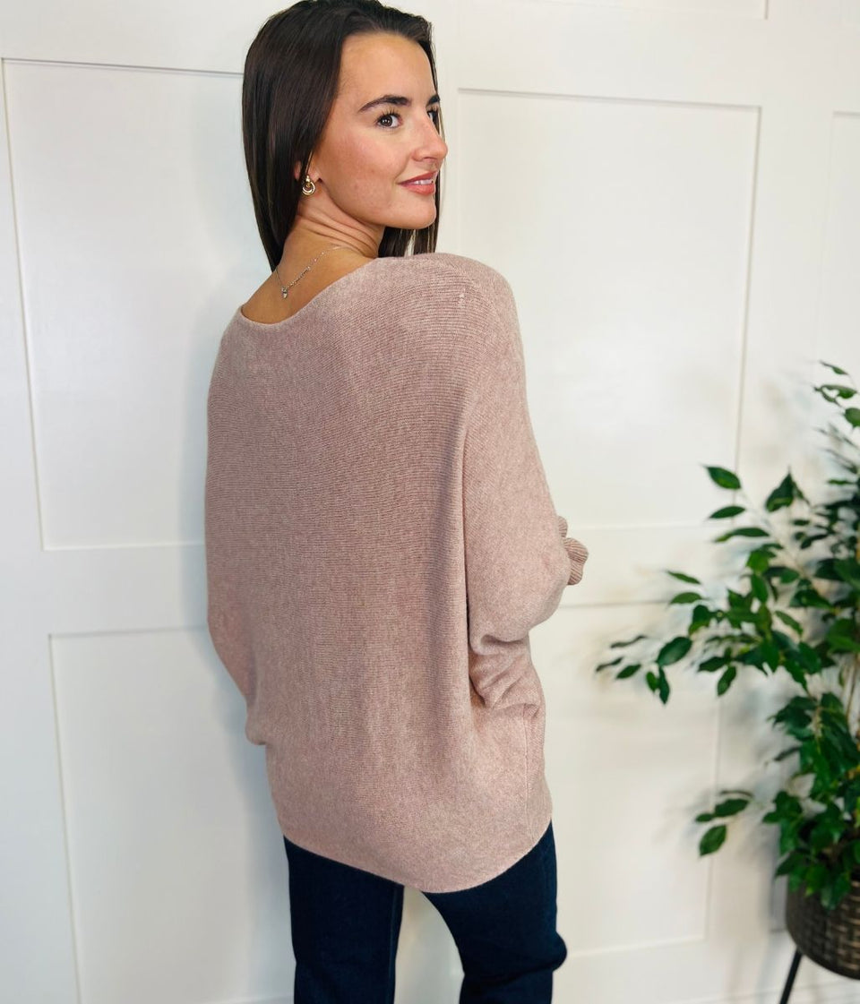 Beige Ruffle Sleeve Batwing Jumper