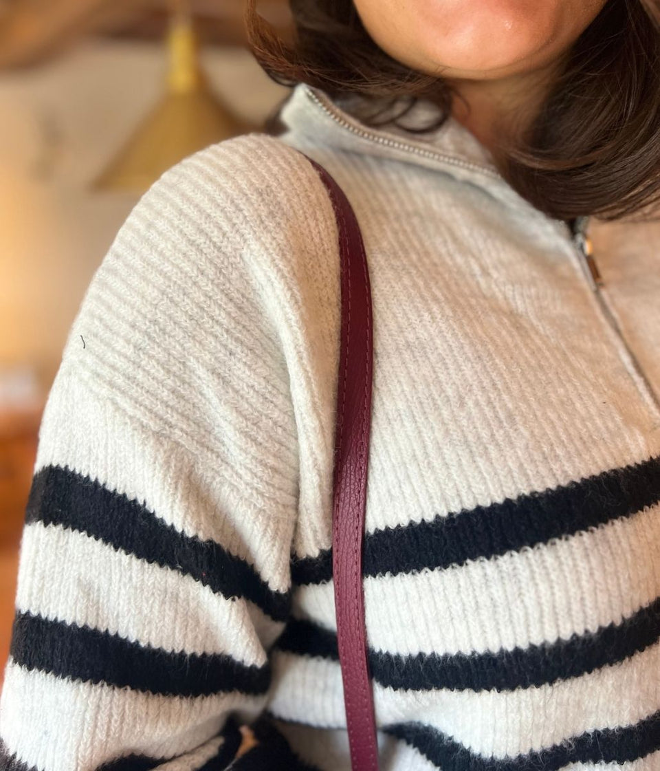 Ivory Half Striped 1/4 Zip Jumper