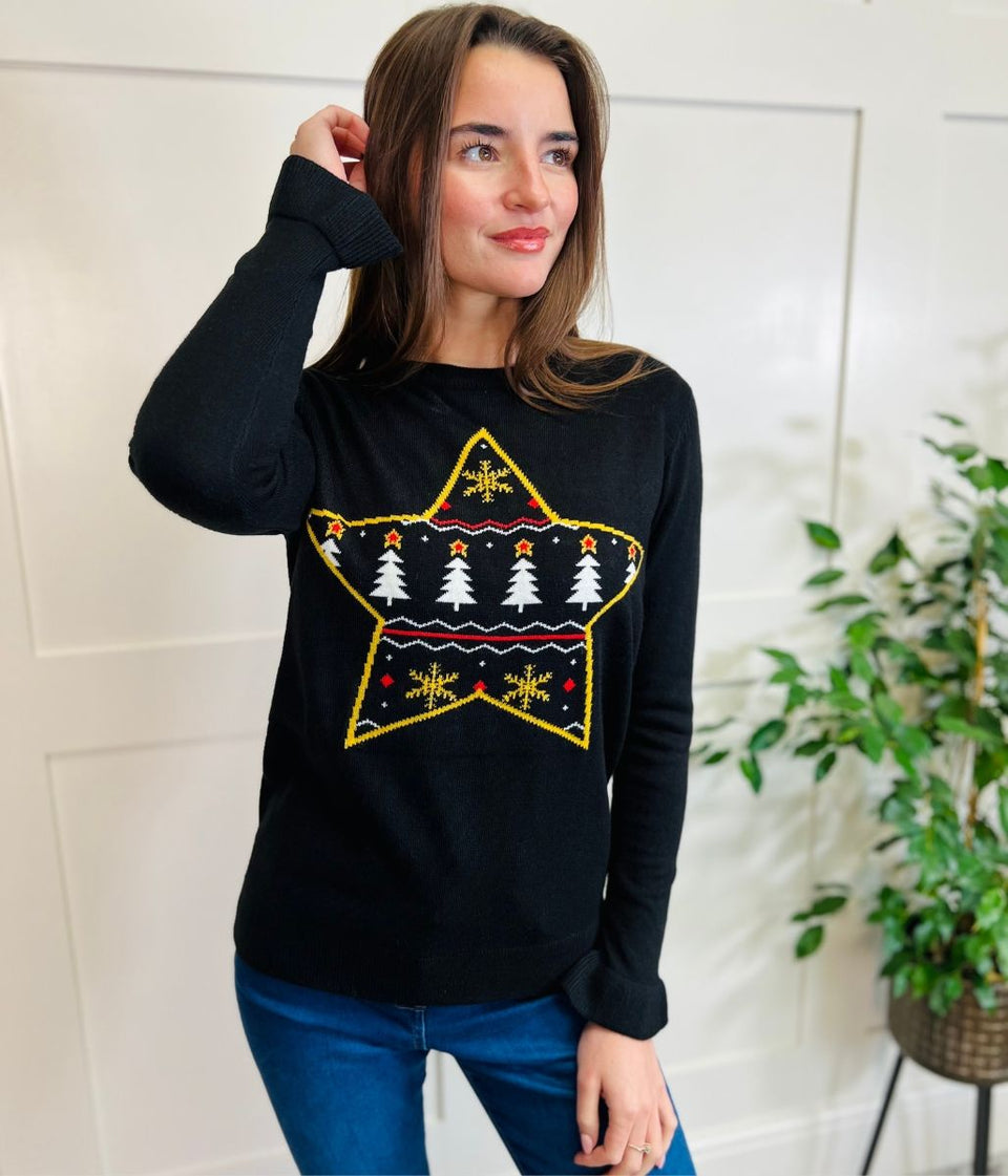 Black Fair Isle Christmas Star Jumper