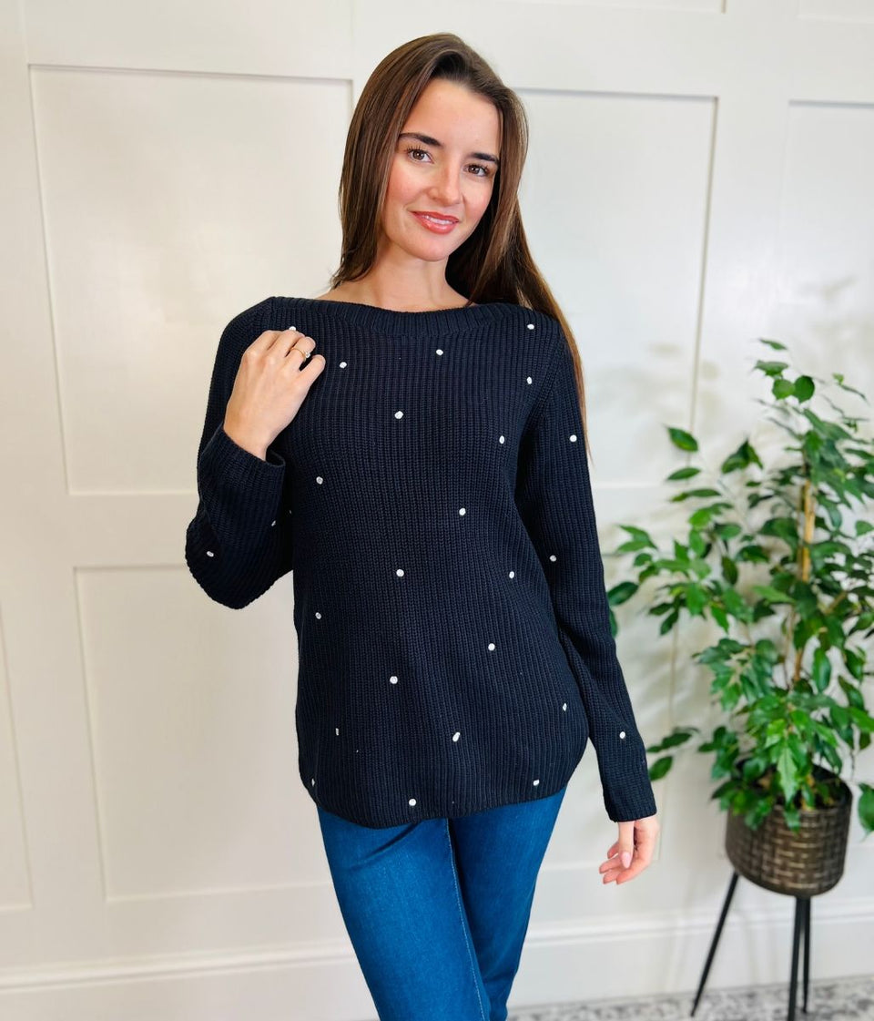 Navy Embroidered Spot Jumper