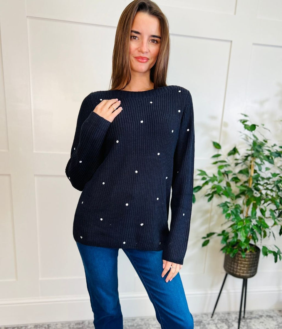 Navy Embroidered Spot Jumper