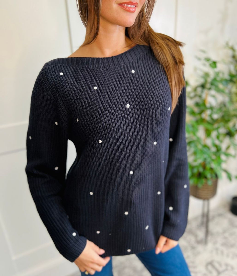 Navy Embroidered Spot Jumper