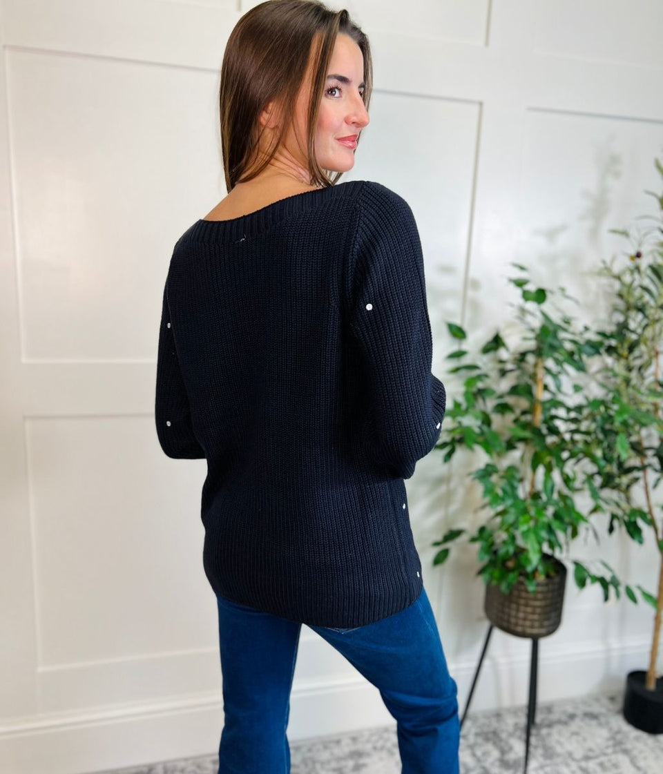 Navy Embroidered Spot Jumper