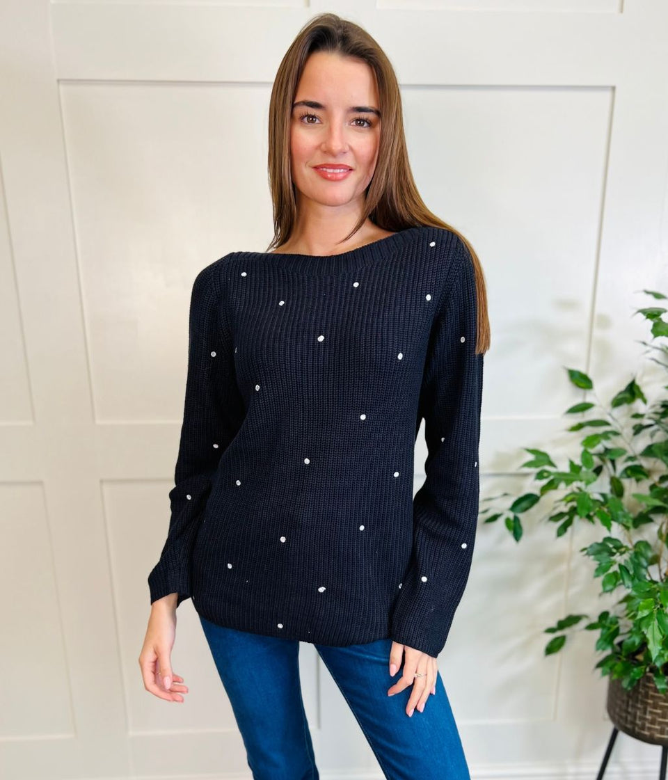 Navy Embroidered Spot Jumper