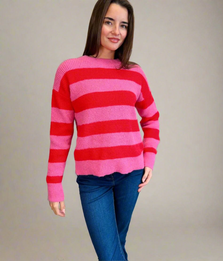 womens pink and red striped jumper