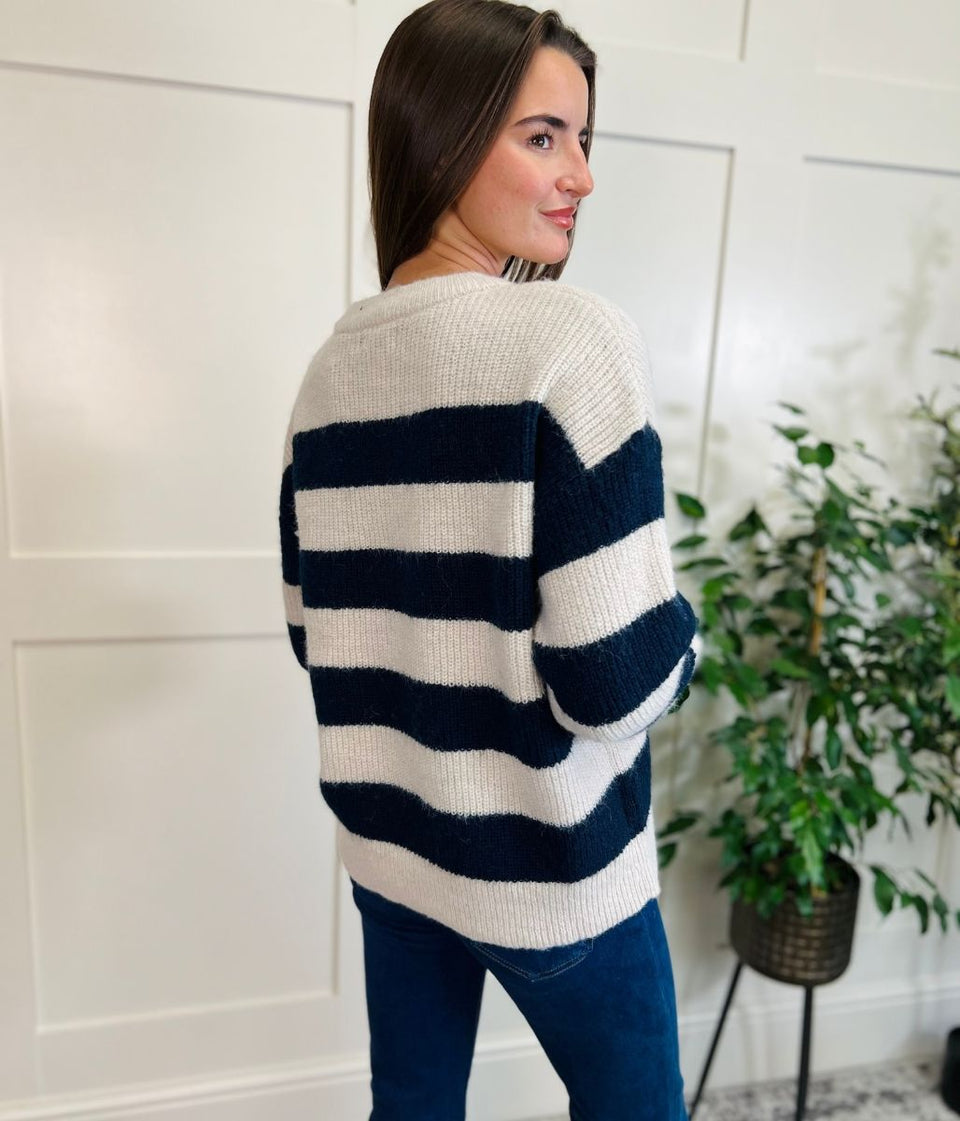 Navy Striped Crew Neck Jumper