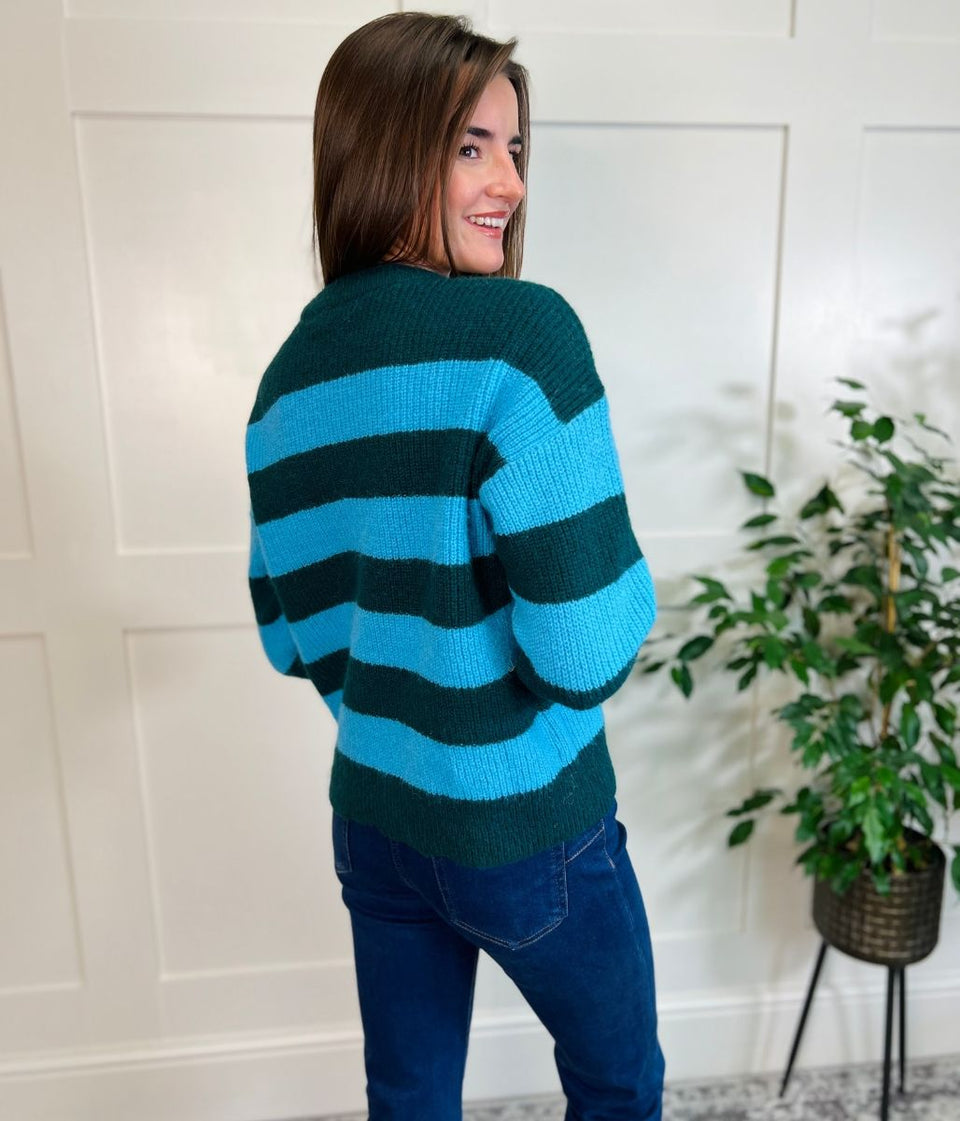 Blue Striped Crew Neck Jumper