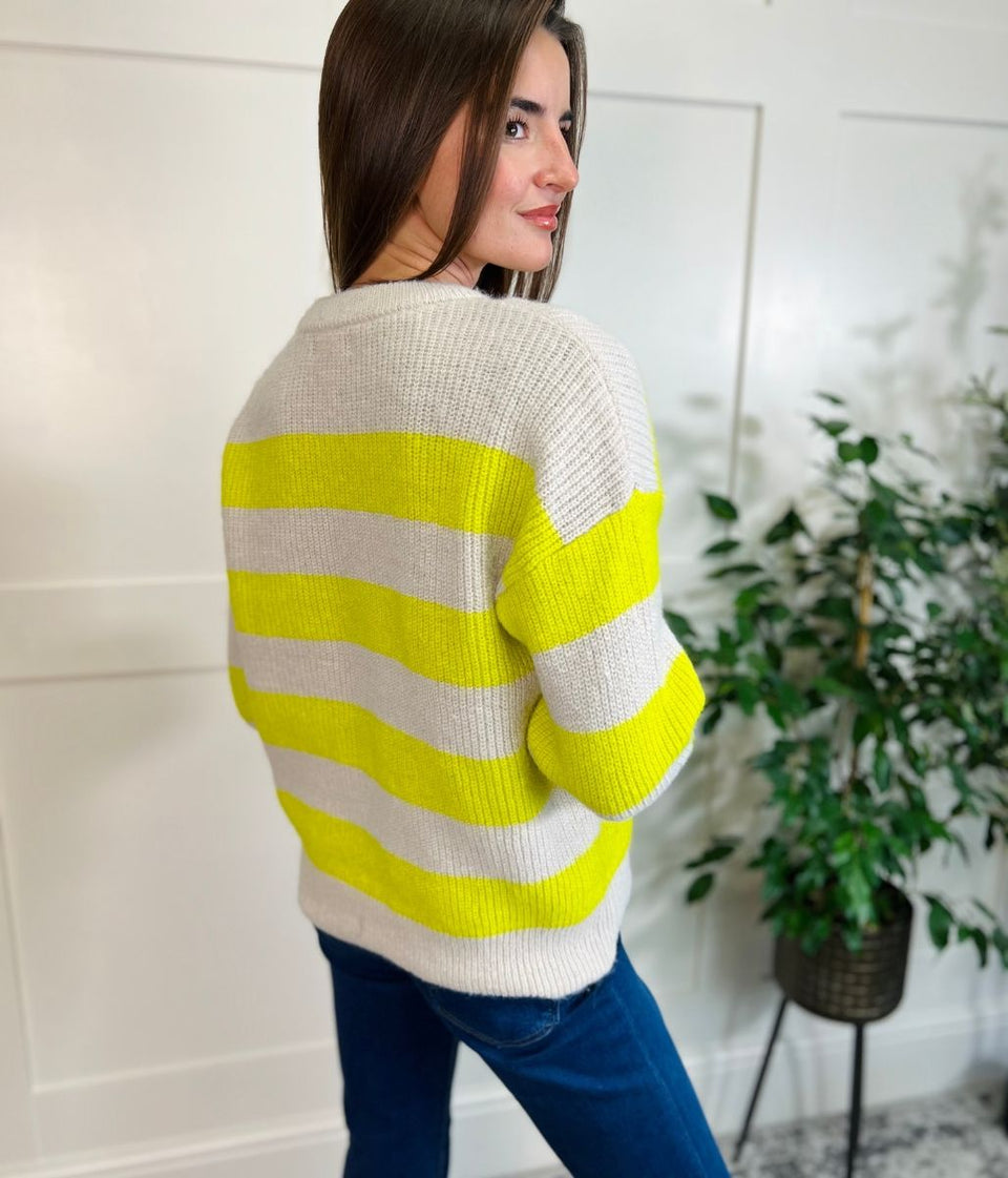 Yellow Striped Crew Neck Jumper