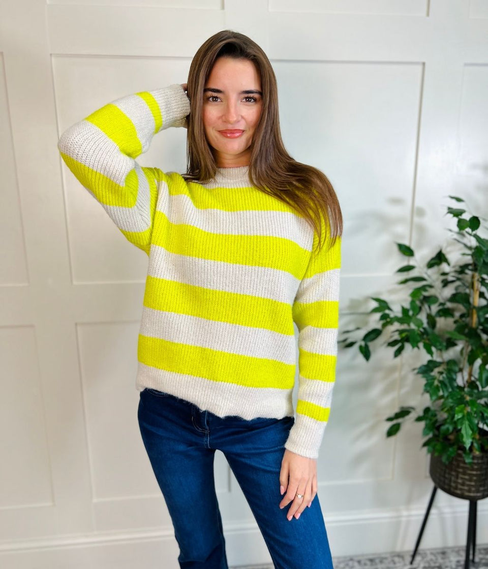 Yellow Striped Crew Neck Jumper