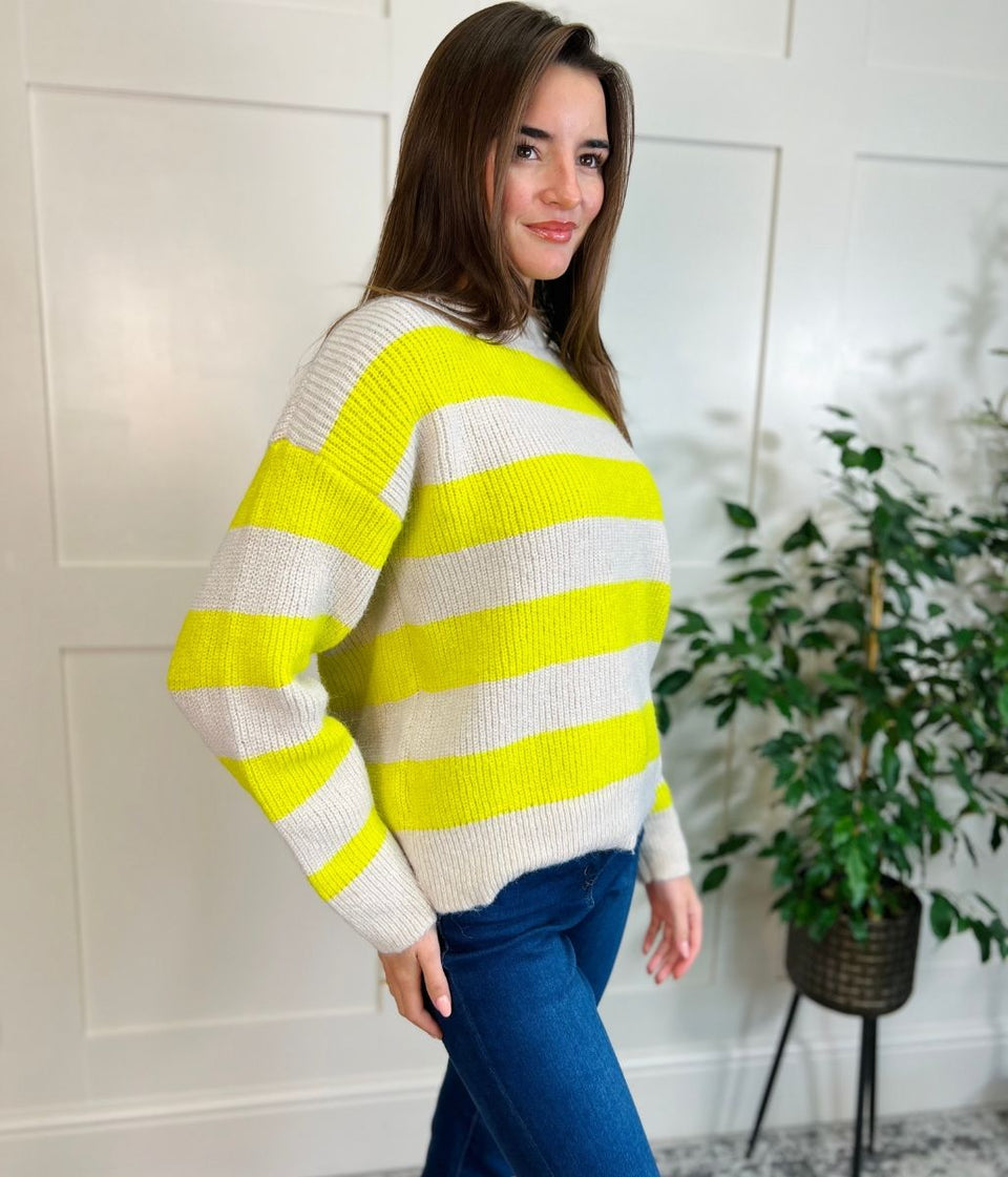 Yellow Striped Crew Neck Jumper