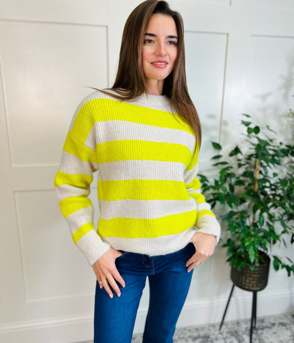 Yellow Striped Crew Neck Jumper